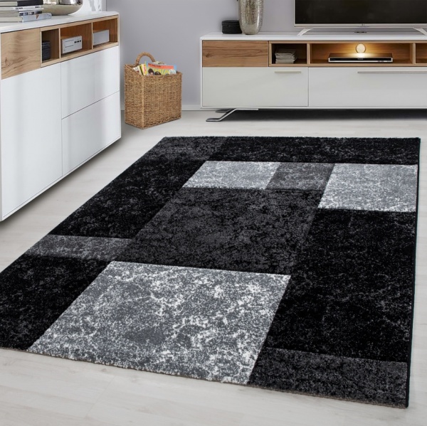 Wohnzimmer Teppich Modern Kurzflor 3 D Optik Schwarz Grau